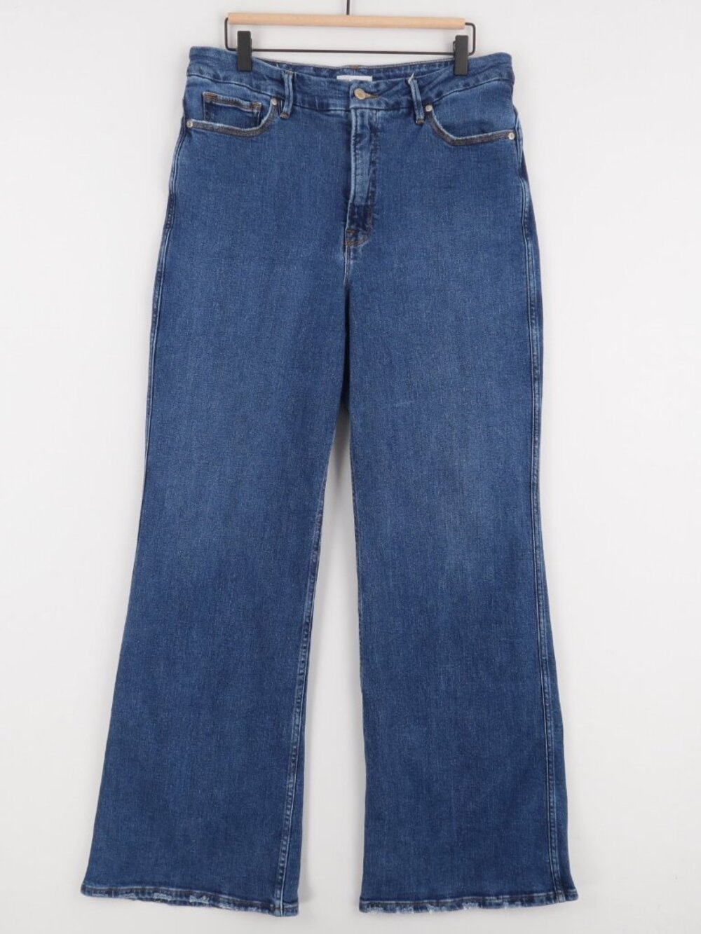 Good American Good Skate Jeans Womens Plus 15 Blue Wide Leg High Rise Chewed Hem